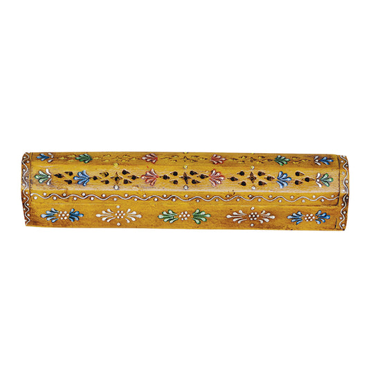 12" Yellow Hand-Painted Wood Incense Coffin Box