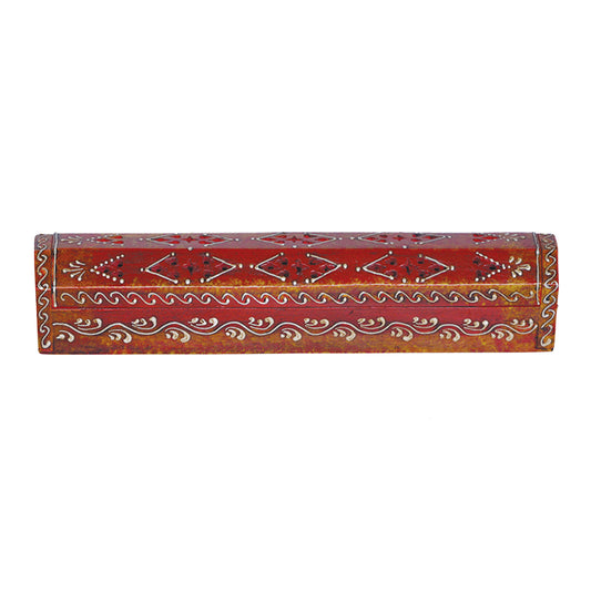 12" Red Hand-Painted Wood Incense Coffin Box