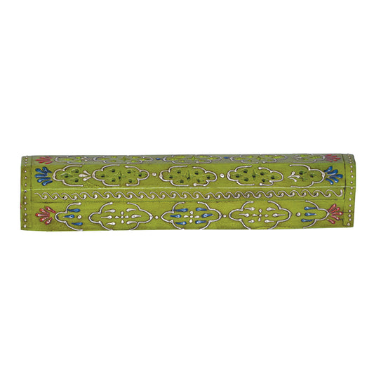 12" Light Green Hand-Painted Wood Incense Coffin Box