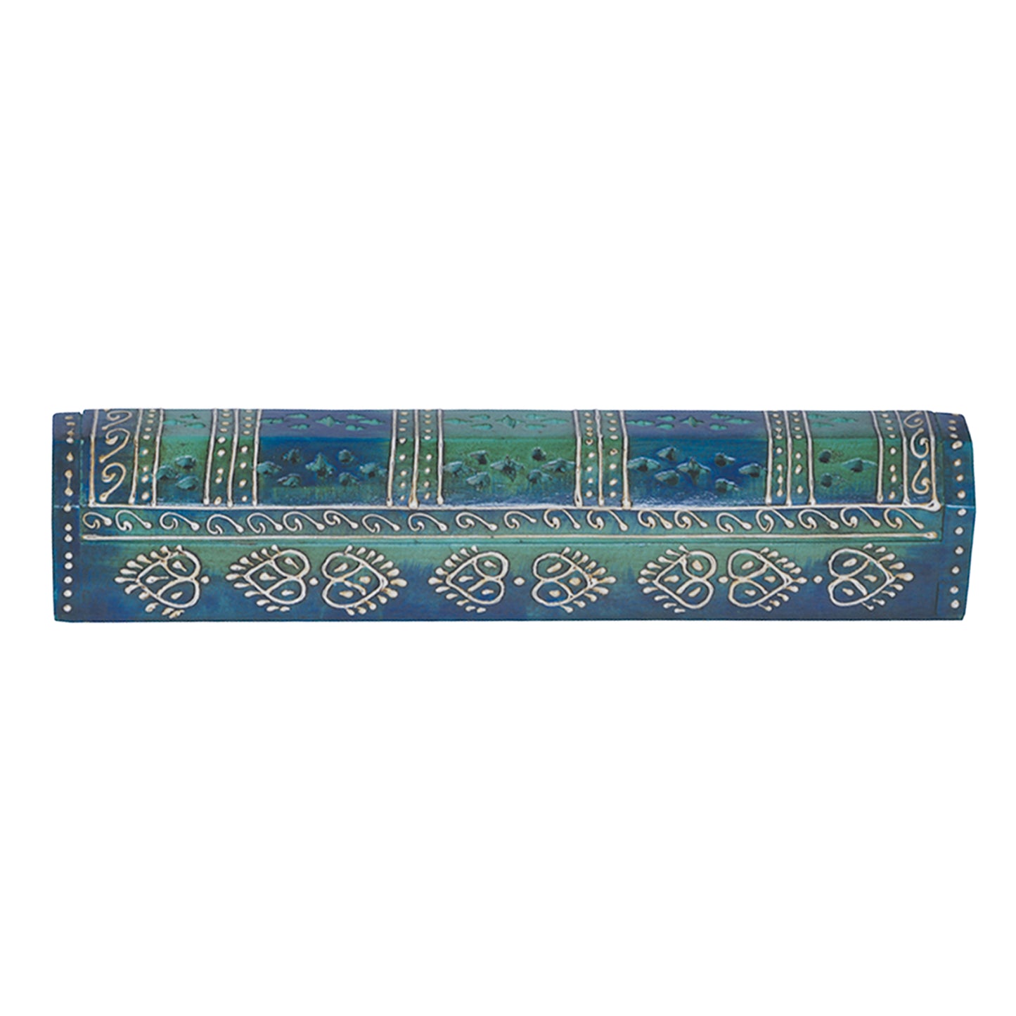 12" Teal Hand-Painted Wood Incense Coffin Box