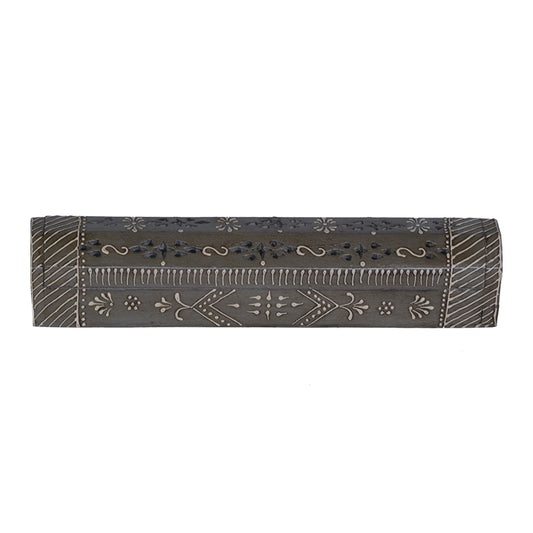 12" Grey Hand-Painted Wood Incense Coffin Box