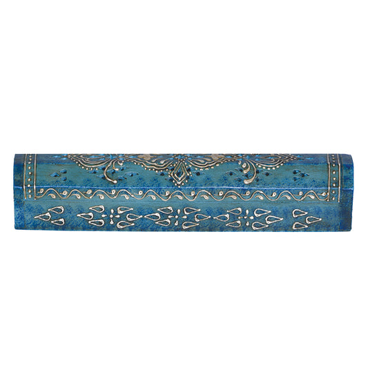 12" Blue Hand Painted Incense Coffin Box