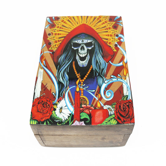 Santa Muerte, Brown Wooden Storage Box (4" x 6")