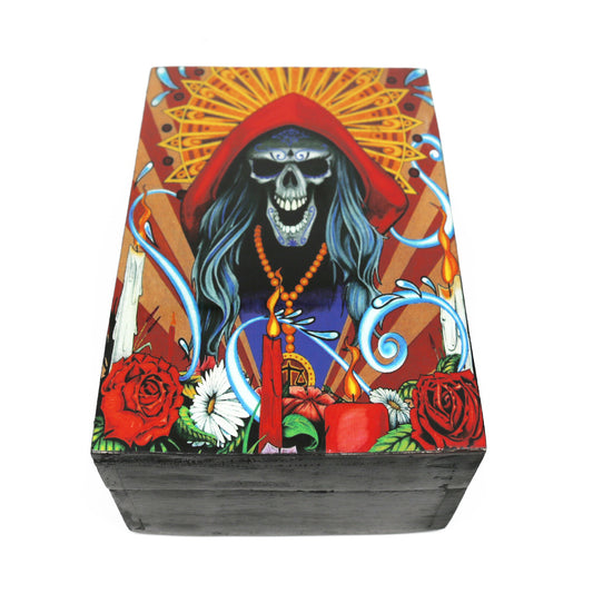 Santa Muerte, Black Wooden Storage Box (4" x 6")