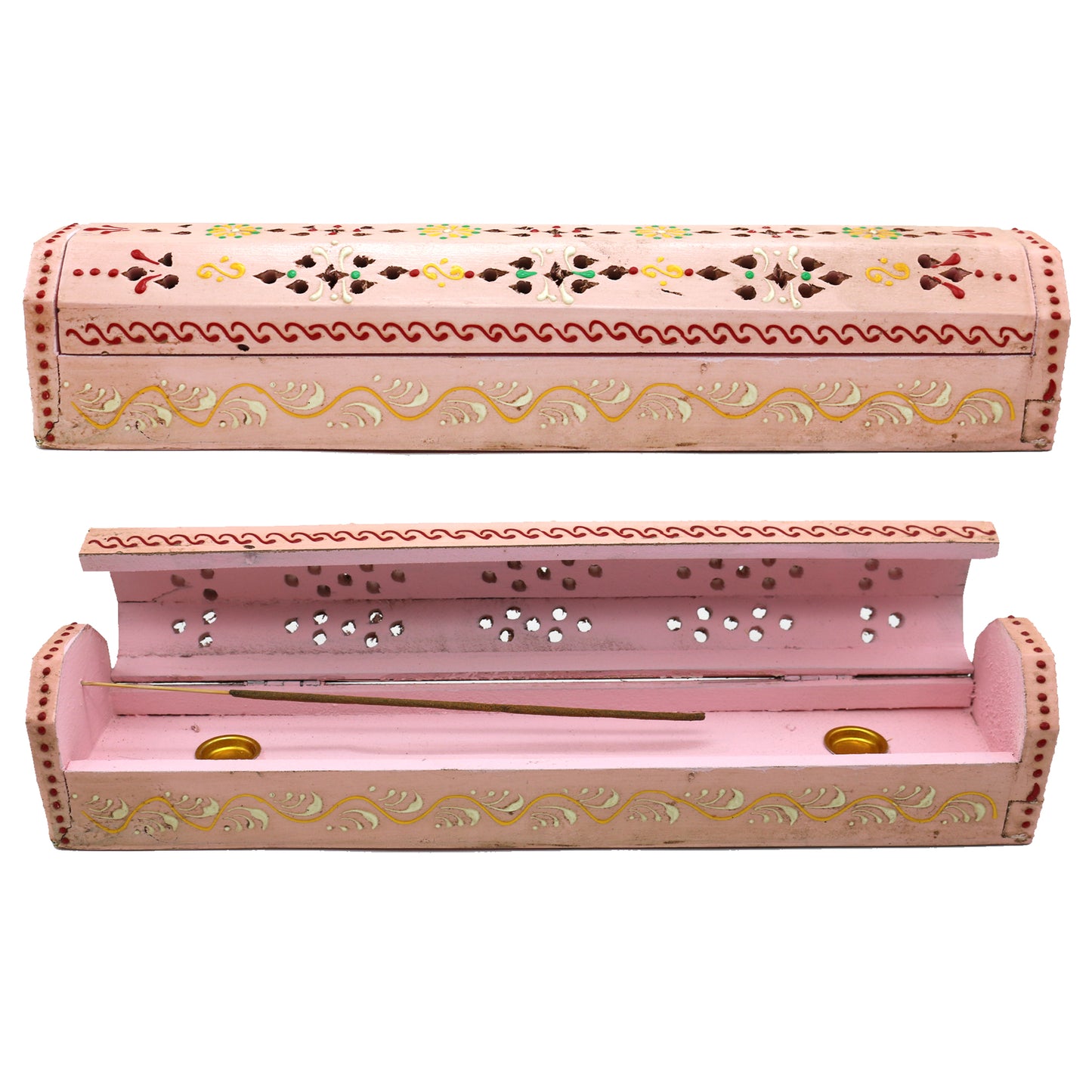 12" Pink Hand-Painted Wood Incense Coffin Box