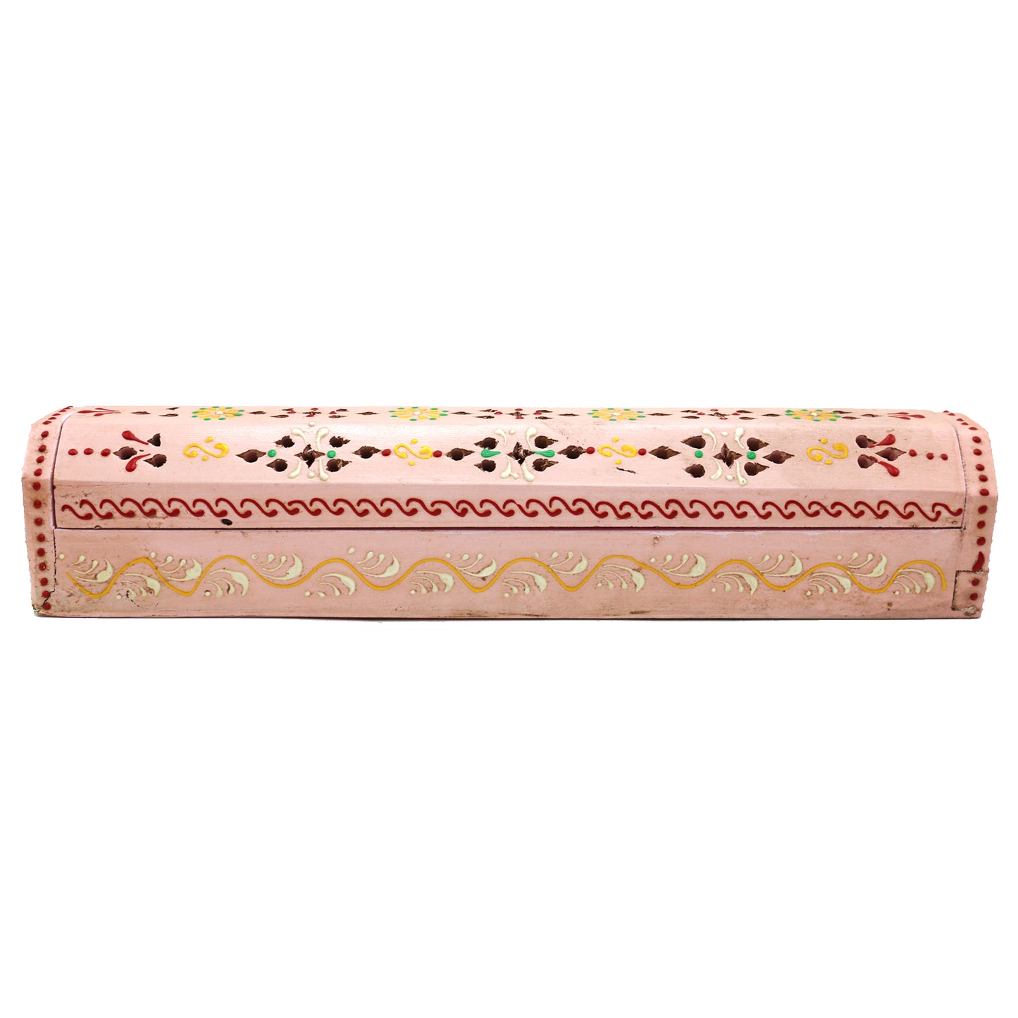 12" Pink Hand-Painted Wood Incense Coffin Box