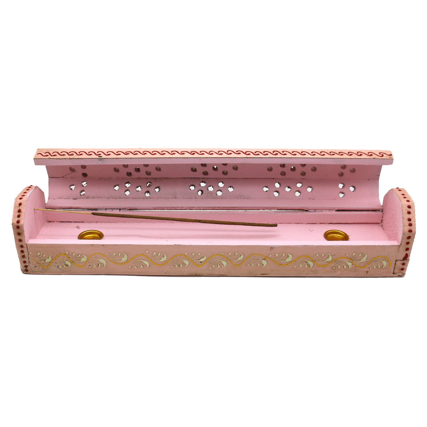 12" Pink Hand-Painted Wood Incense Coffin Box