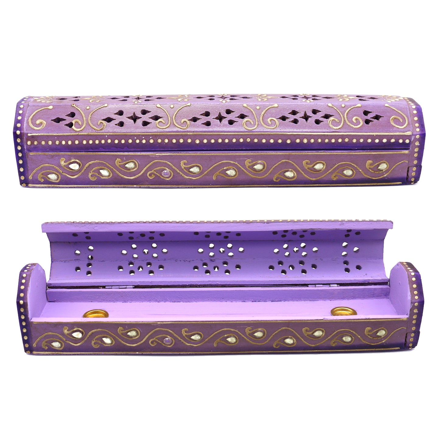 12" Purple Hand-Painted Wood Incense Coffin Box