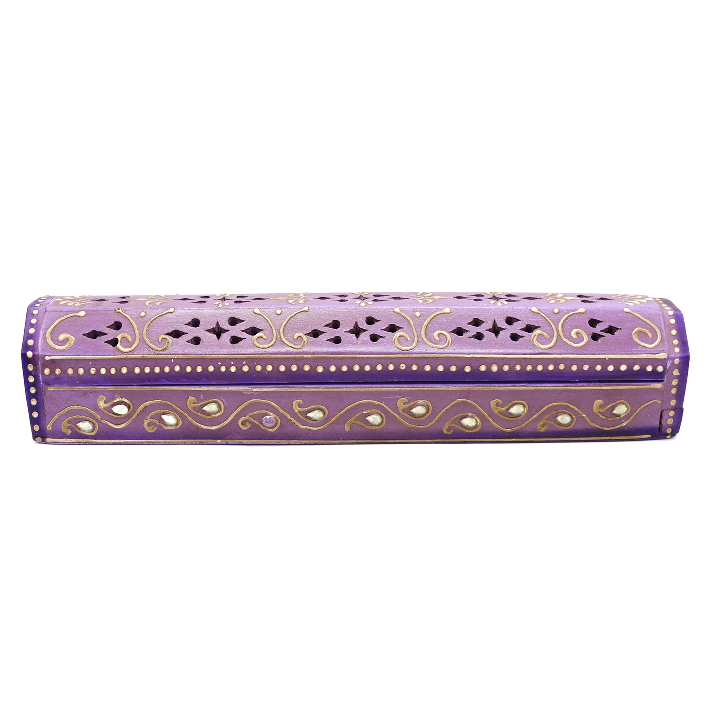 12" Purple Hand-Painted Wood Incense Coffin Box