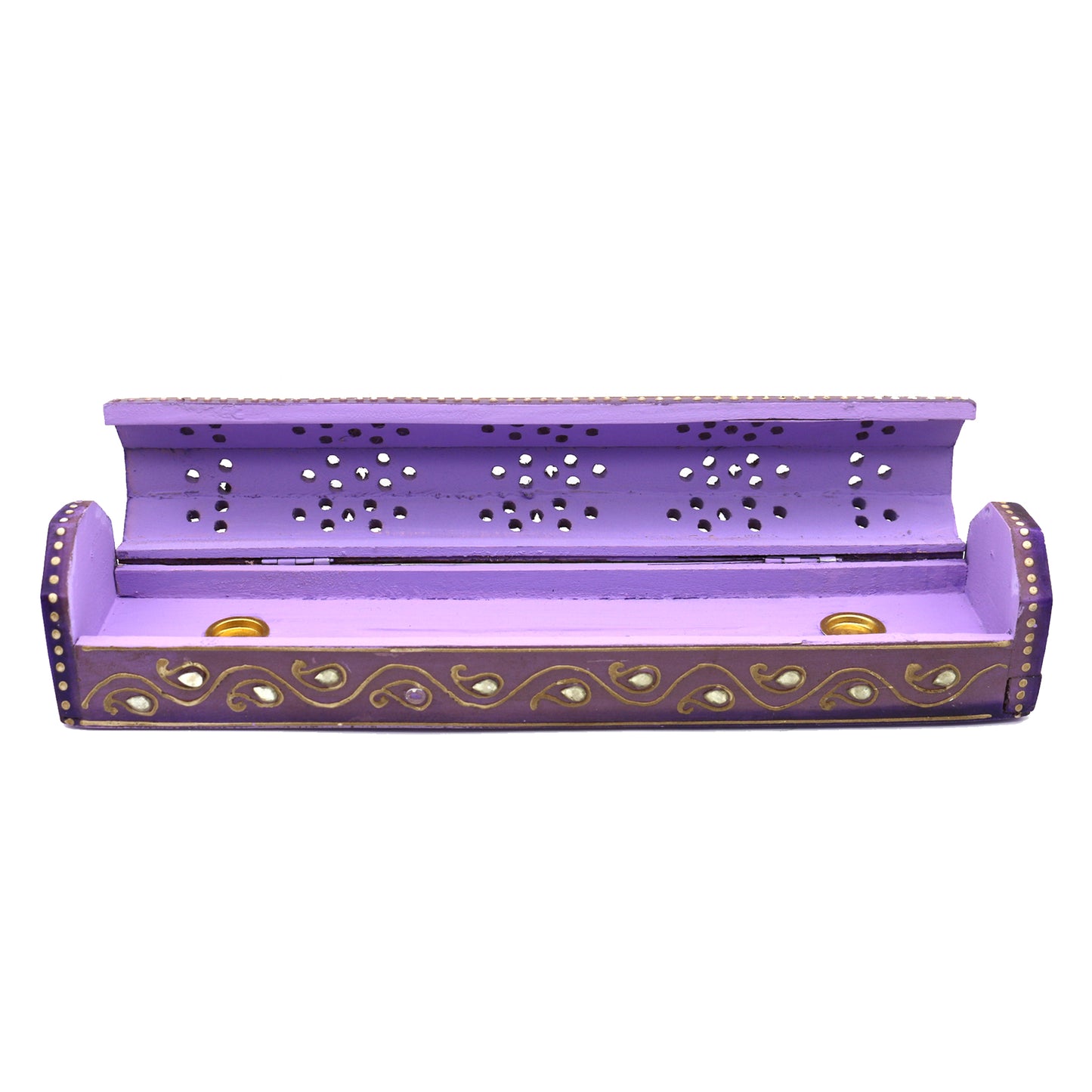 12" Purple Hand-Painted Wood Incense Coffin Box