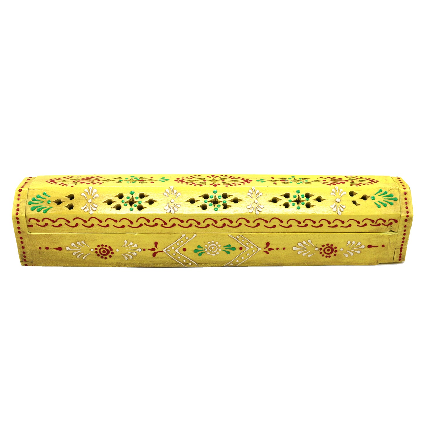 12" Yellow Hand-Painted Wood Incense Coffin Box