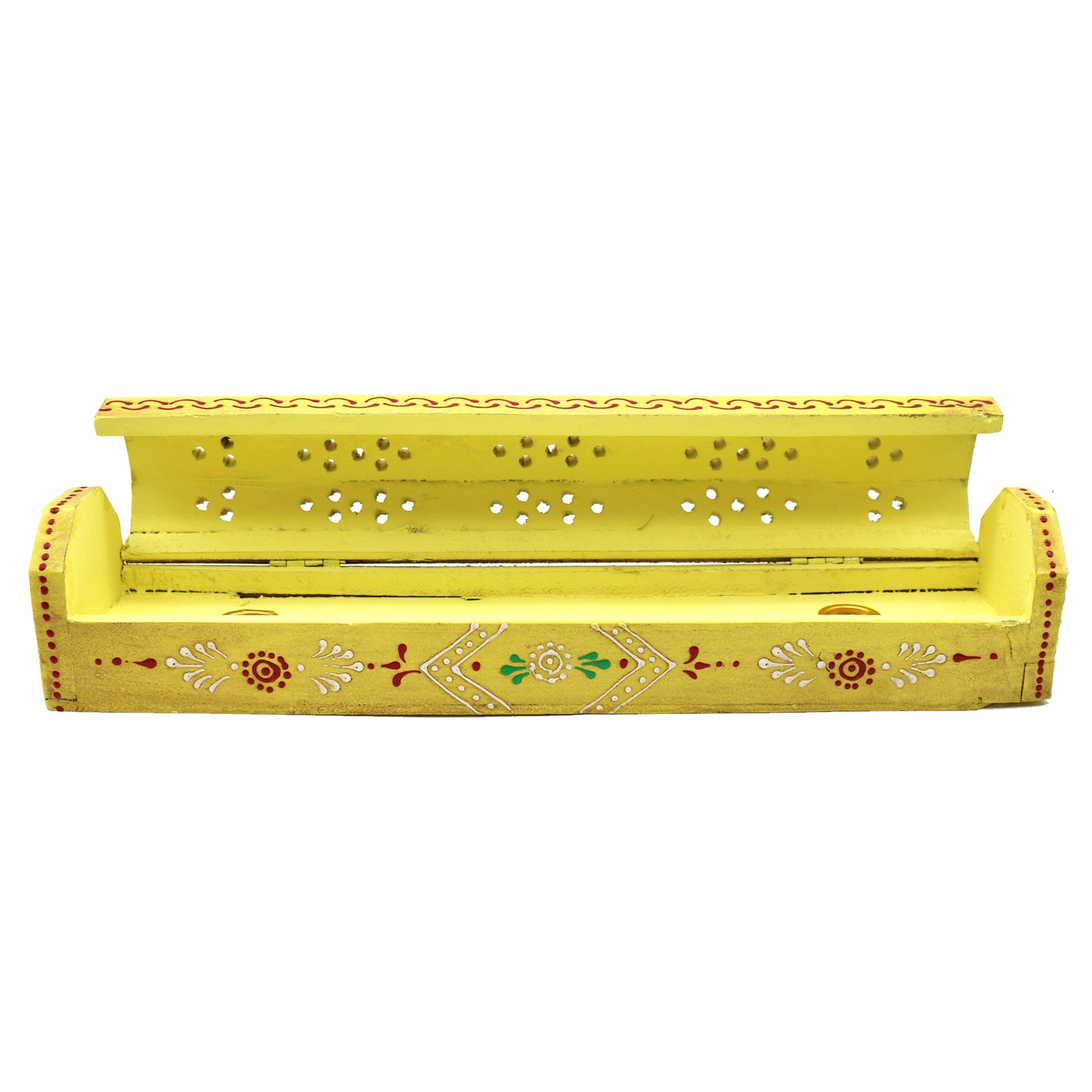 12" Yellow Hand-Painted Wood Incense Coffin Box