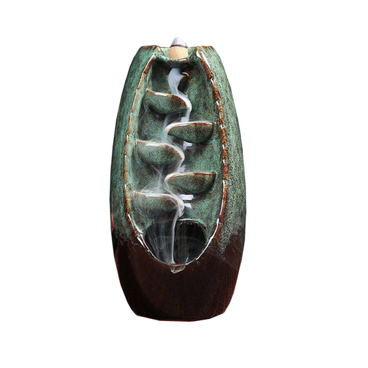 Green Ceramic Backflow Incense Burner (8")