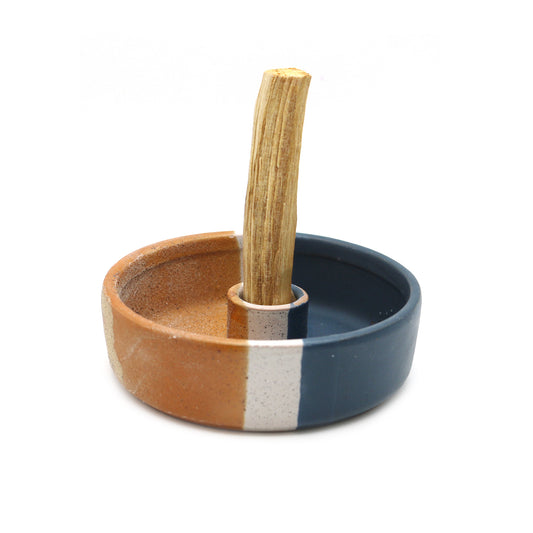 Blue & Beige Textured Ceramic Palo Santo Burner