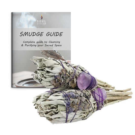 Lavender, Amethyst & White Sage Torch Smudge Sticks with Smudge Guide (3 PK)