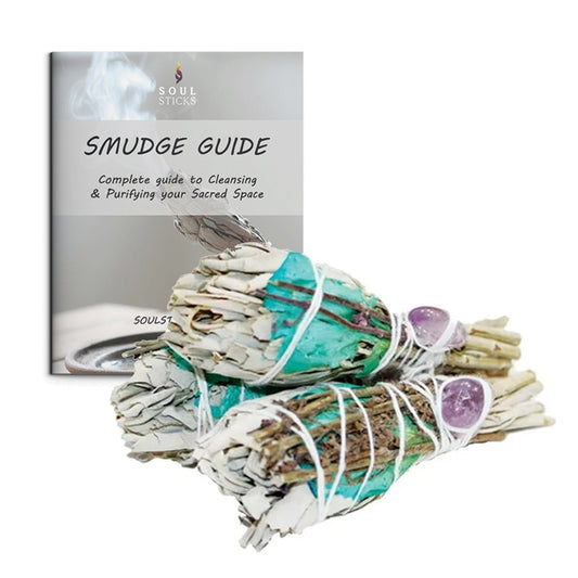 Lavender, Rose Petals, Amethyst & White Sage Torch Smudge Sticks with Smudge Guide (3 PK)