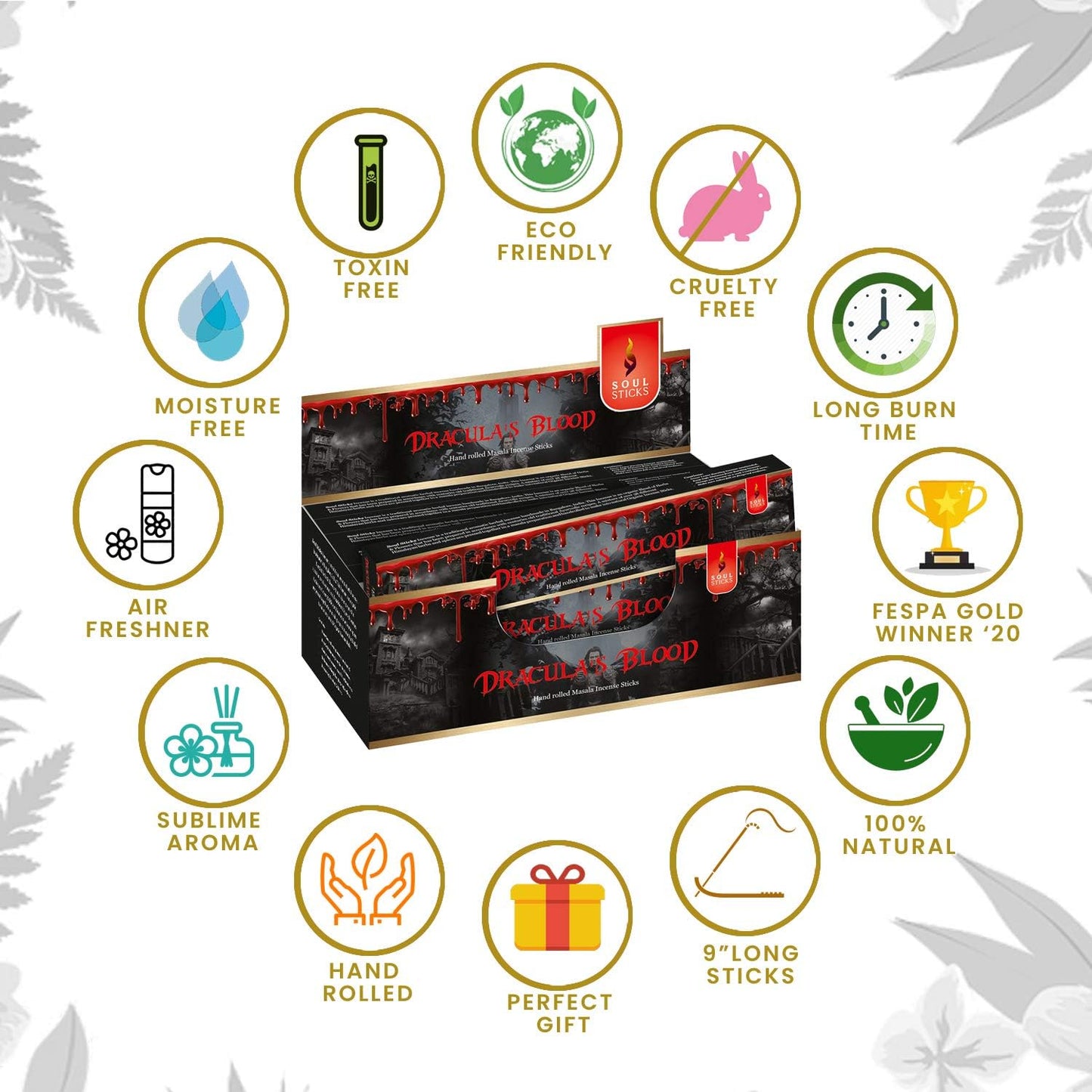 Soul Sticks, 15 G Dracula's Blood Natural Masala Incense Sticks (12 PK BOX)