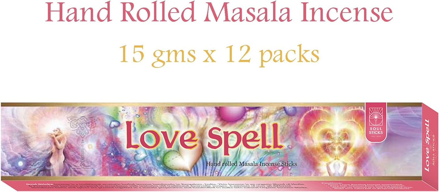 Soul Sticks, 15 G Love Spell Natural Masala Incense Sticks (12 PK BOX)