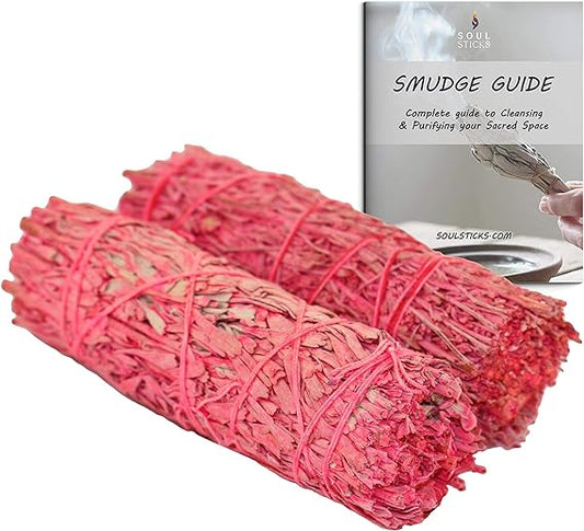 Rose Scented Sage Smudge Sticks Duo with Smudge Guide