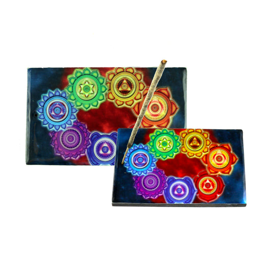 7 Chakras Wooden Incense Ash Catcher (5" x 3")