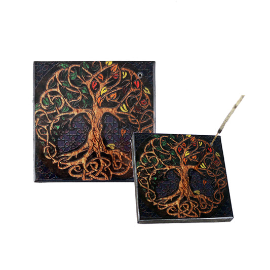 Tree of Life Wooden Incense Ash Catcher (4")