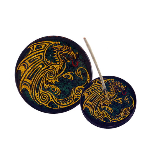 Dragon Round Wooden Incense Ash Catcher (4")