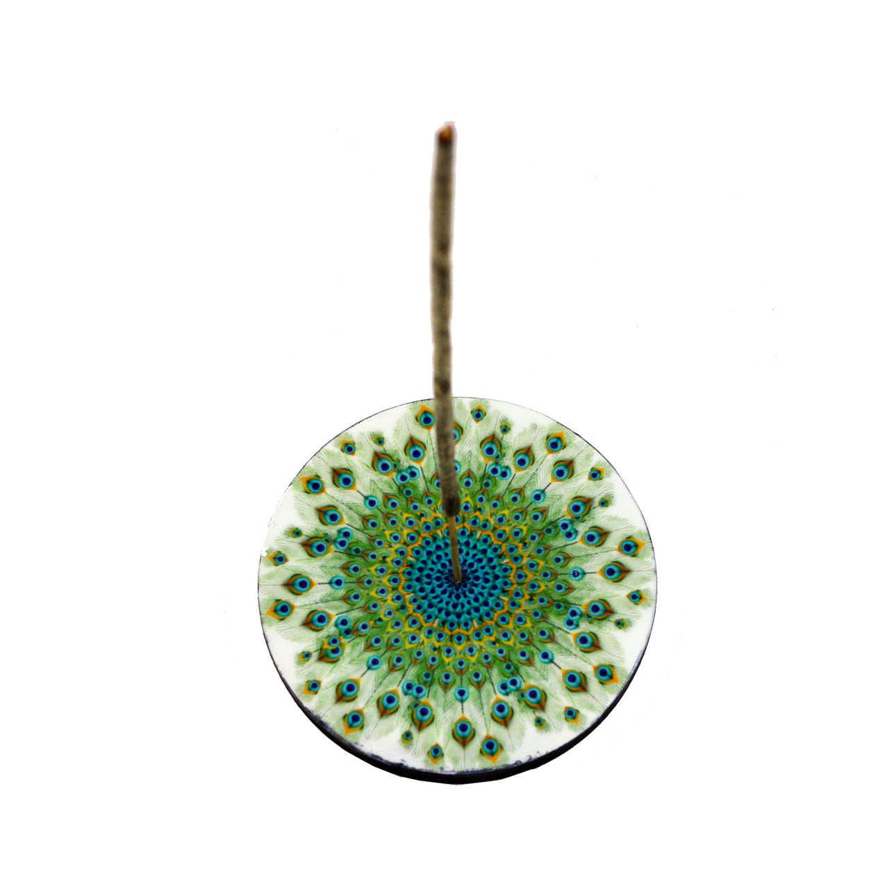 Peacock Round Wooden Incense Ash Catcher (4")