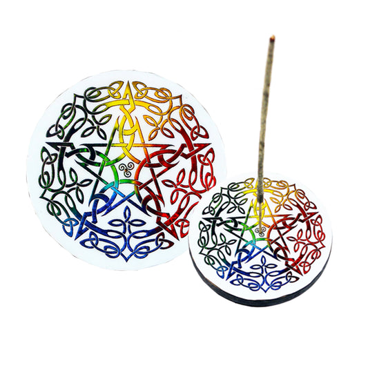 Pentacle Round Wooden Incense Ash Catcher (4")