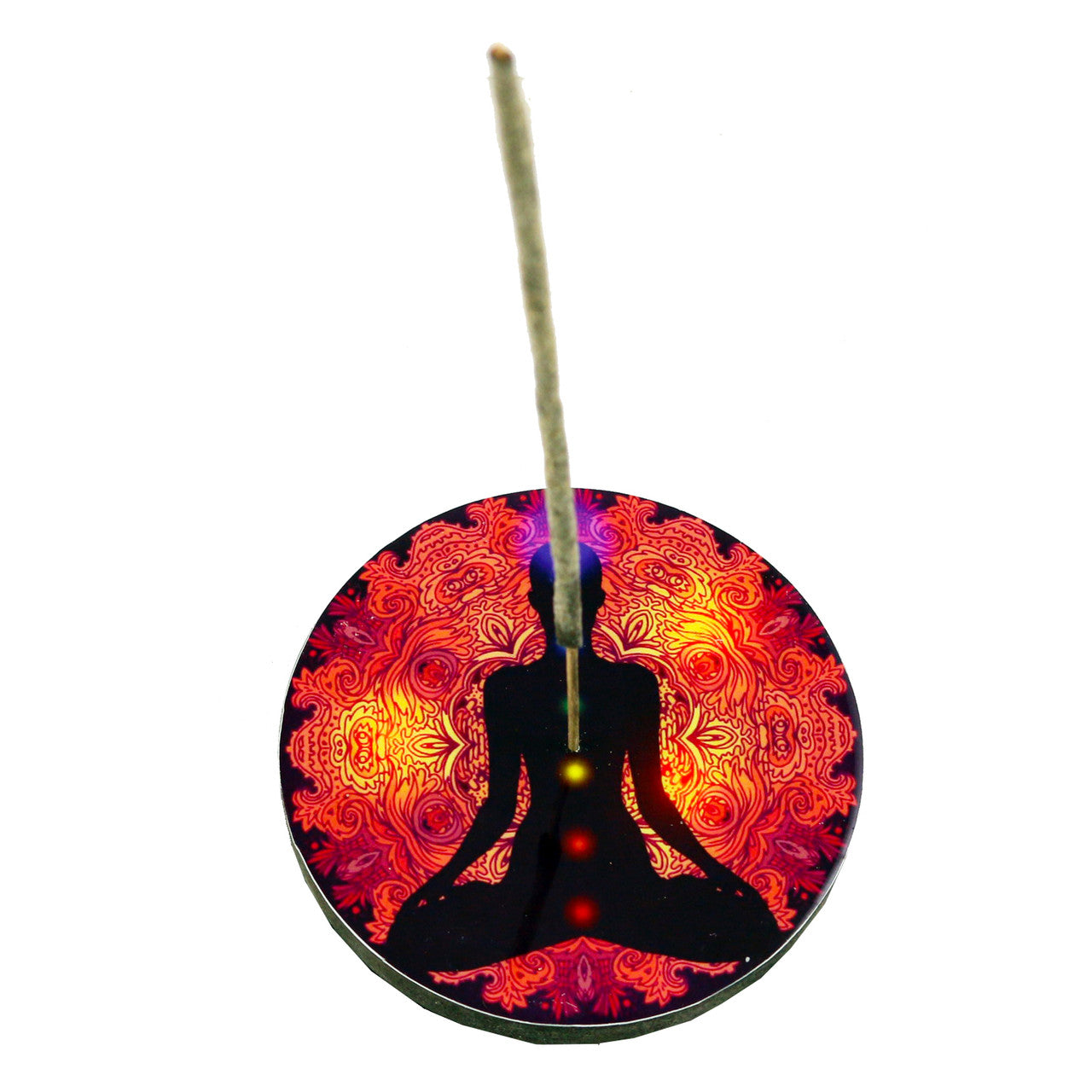 7 Chakras Round Wooden Incense Ash Catcher (4")