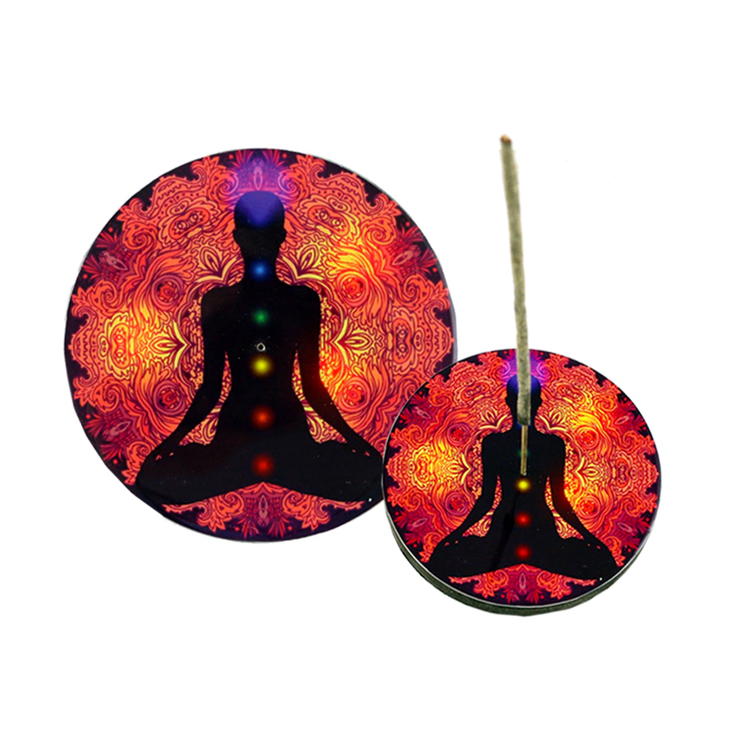 7 Chakras Round Wooden Incense Ash Catcher (4")