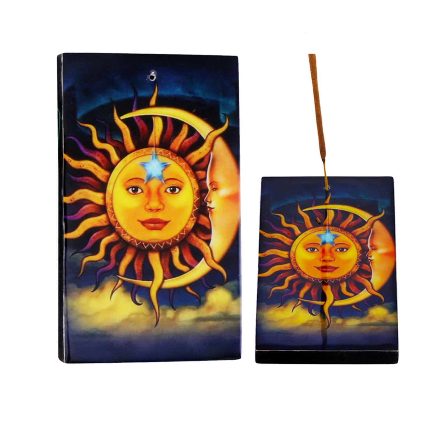 Sun-Moon Wooden Incense Ash Catcher (3" x 5")