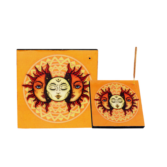 Sun-Moon Wooden Incense Ash Catcher (4")