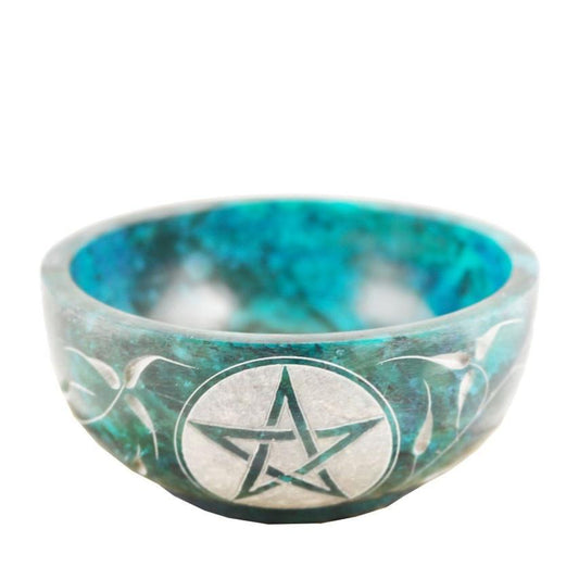 Turquoise Pentacle Hand-Carved Soapstone Smudge Bowl