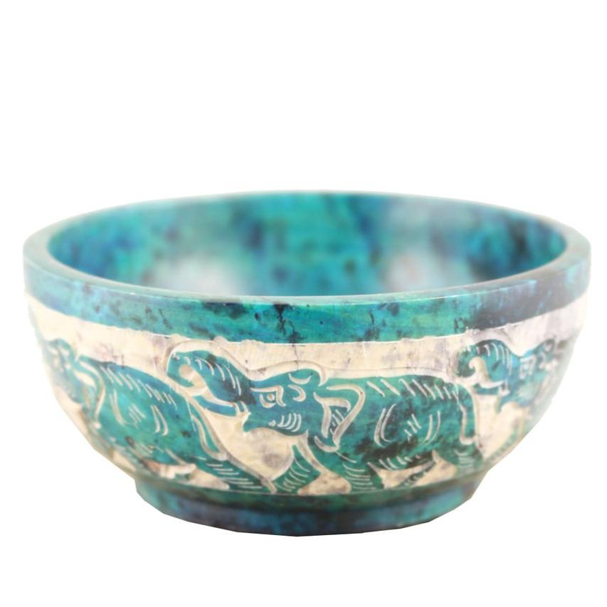 Turquoise Elephant Hand-Carved Soapstone Smudge Bowl