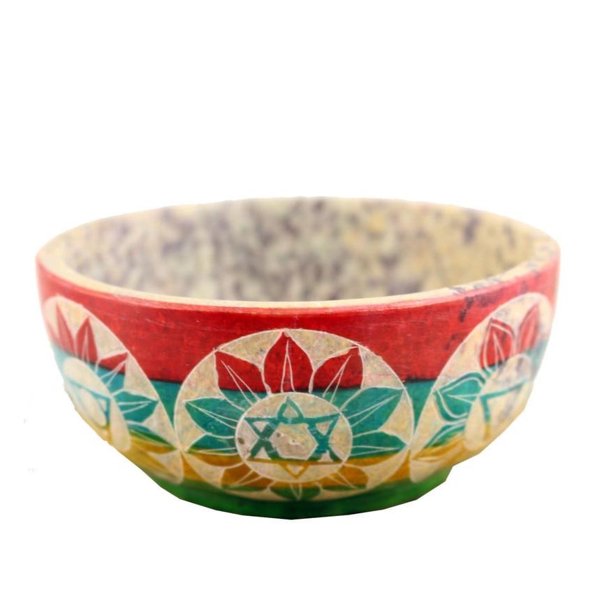 Multicolor 7 Chakras Hand-Carved Soapstone Smudge Bowl