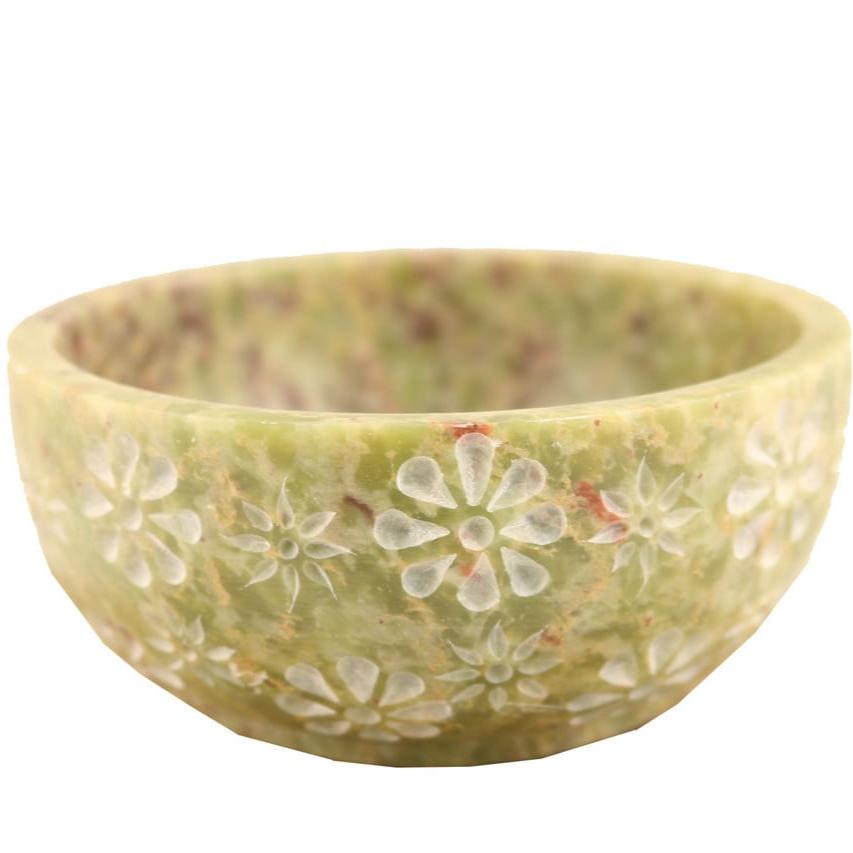 Floral Hand-Carved Soapstone Smudge Bowl