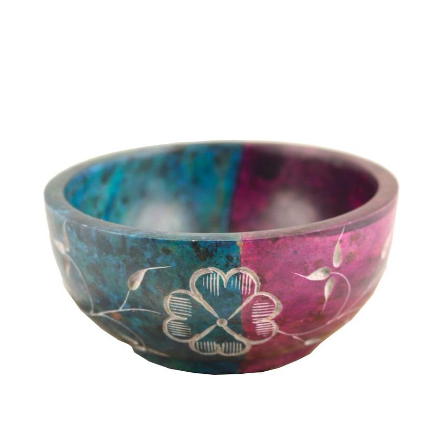 Turquoise & Purple Sun Hand-Carved Soapstone Smudge Bowl