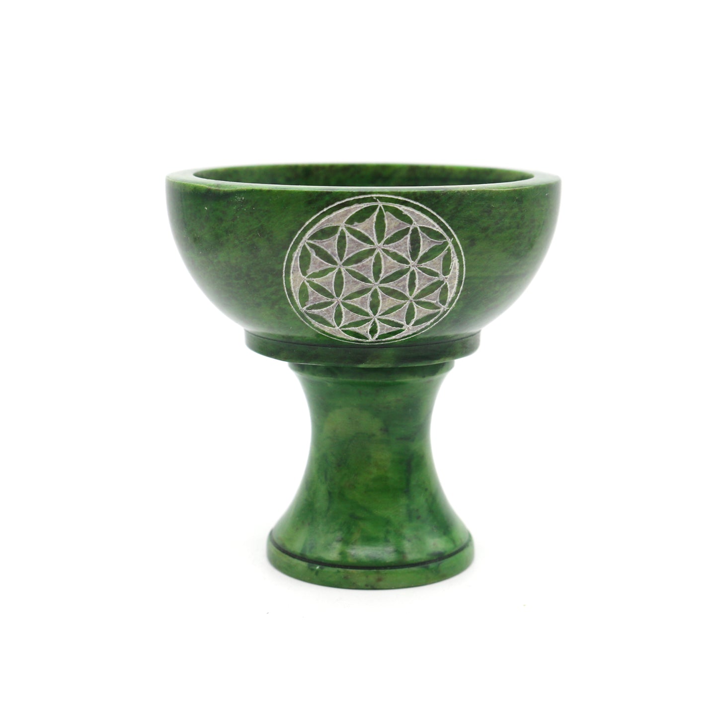 Flower of Life Hand-Carved Soapstone Smudge Bowl with Stand