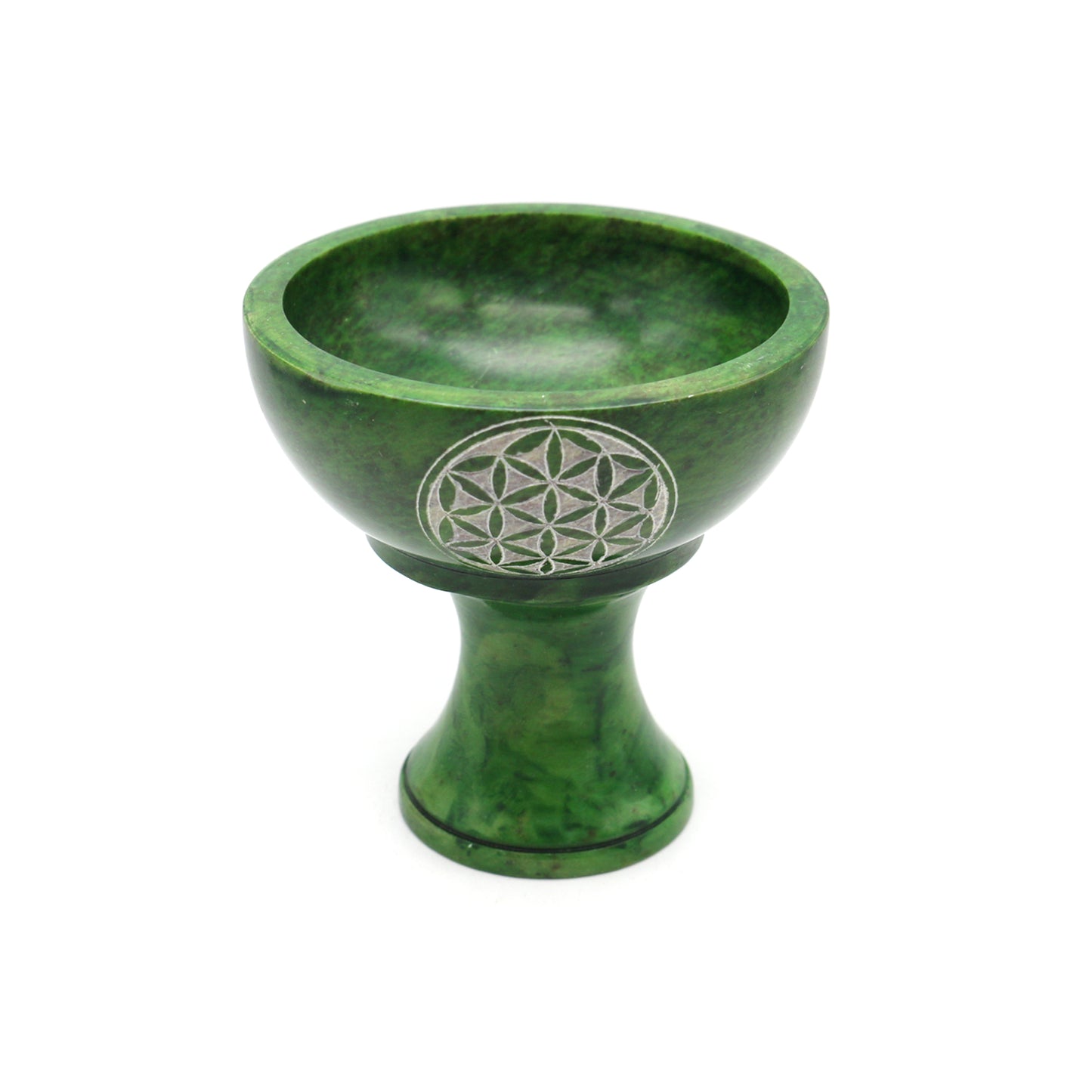 Flower of Life Hand-Carved Soapstone Smudge Bowl with Stand