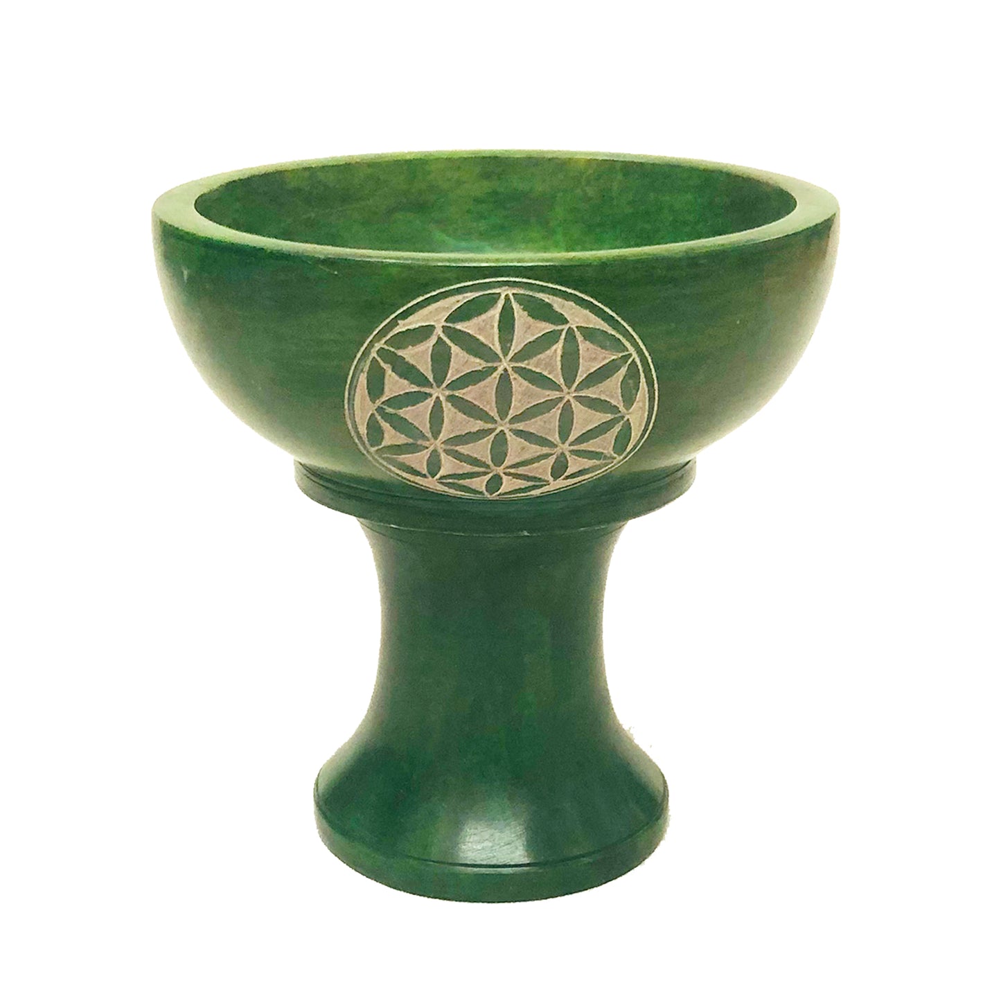 Flower of Life Hand-Carved Soapstone Smudge Bowl with Stand