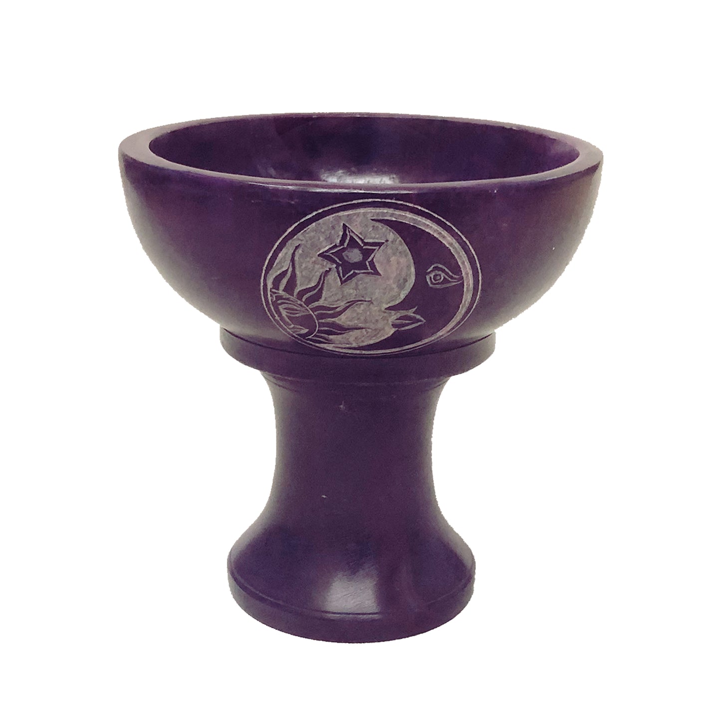 Celestial Hand-Carved Soapstone Smudge Bowl with Stand