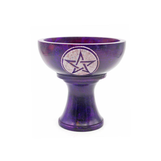 Pentacle Hand-Carved Soapstone Smudge Bowl with Stand