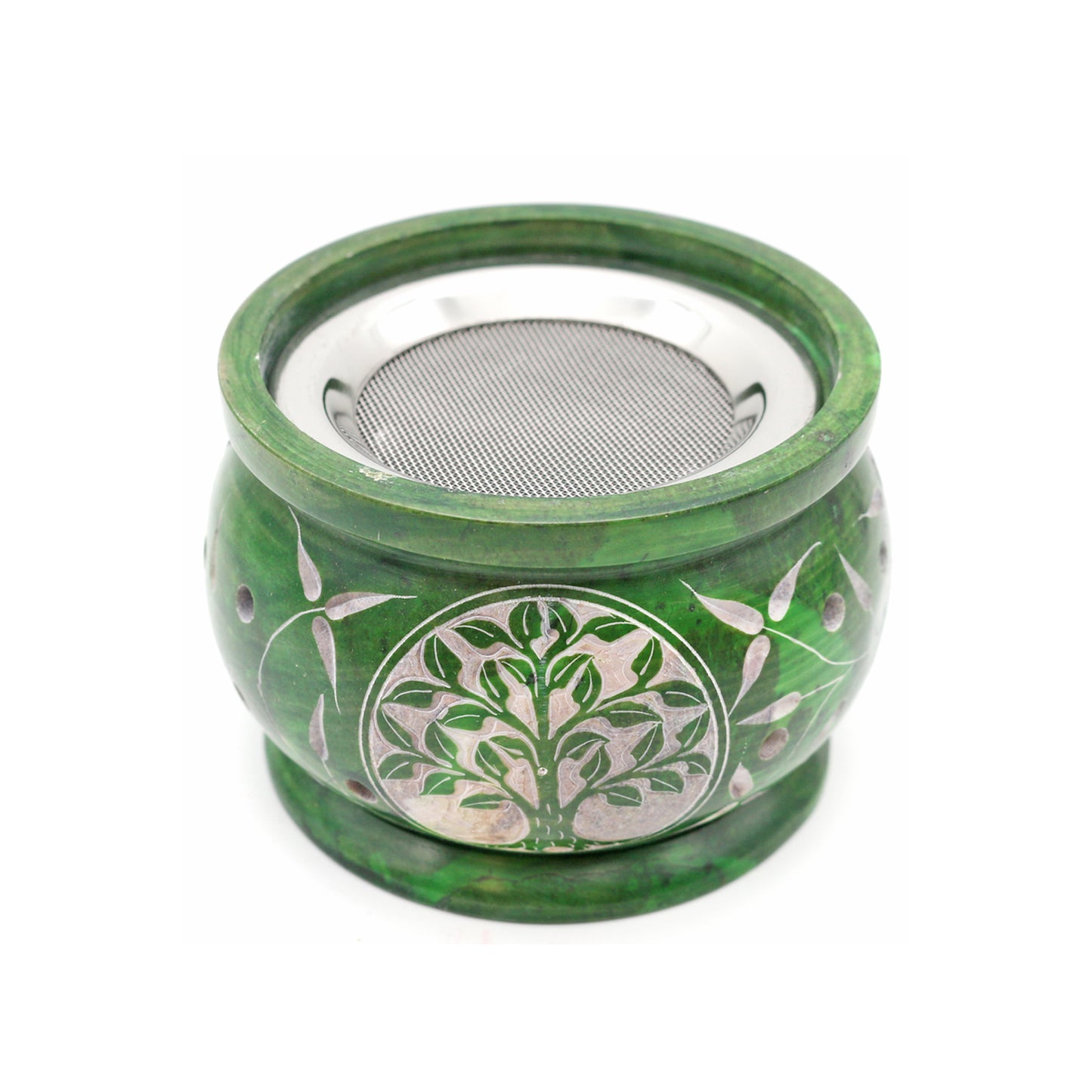 Green Tree of Life Hand-Carved Soapstone Charcoal Burner