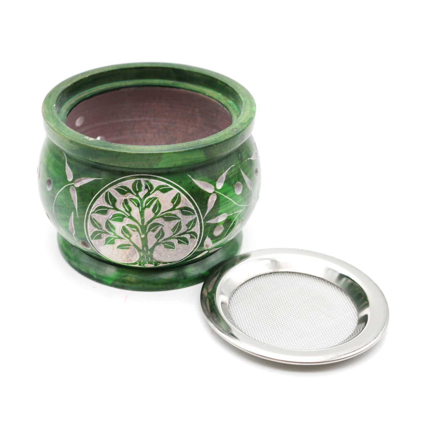 Green Tree of Life Hand-Carved Soapstone Charcoal Burner