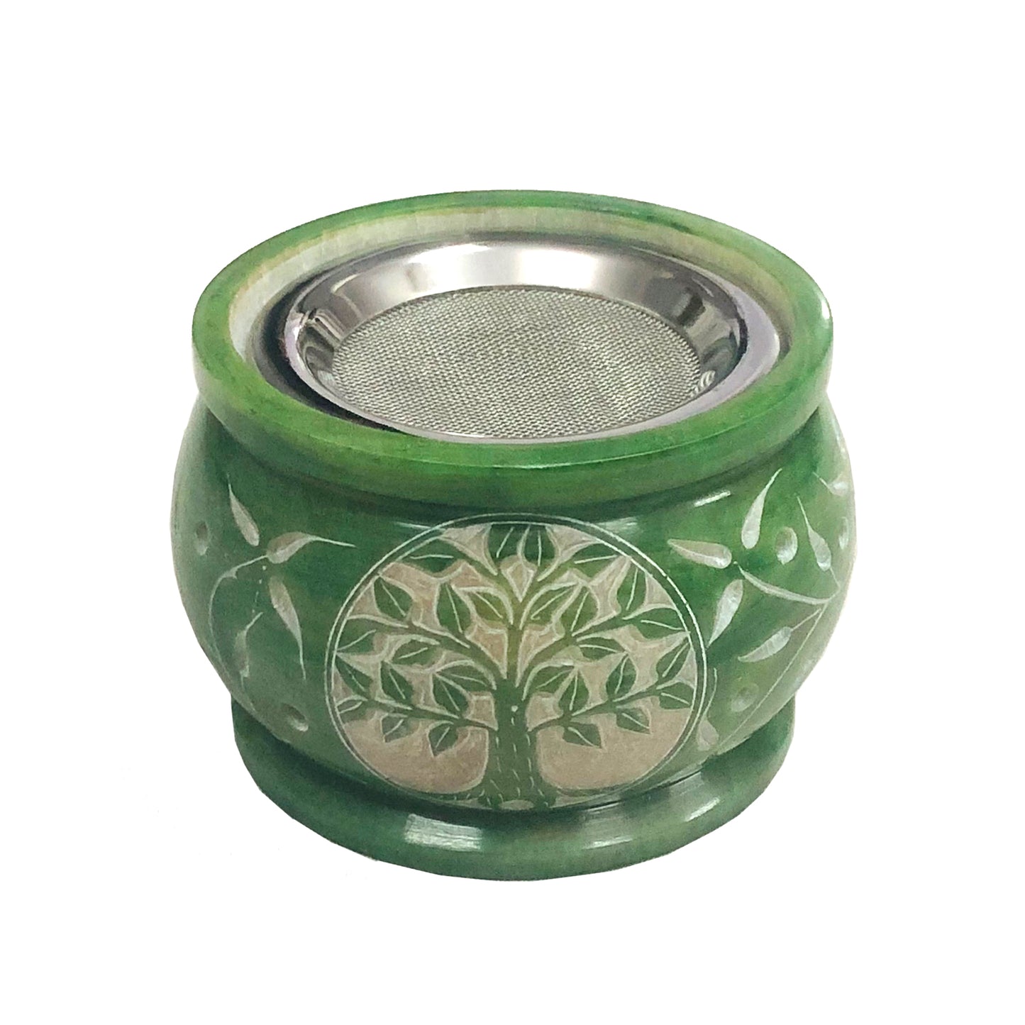 Green Tree of Life Hand-Carved Soapstone Charcoal Burner