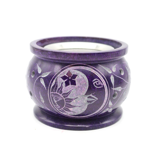 Purple Celestial Hand-Carved Soapstone Charcoal Burner