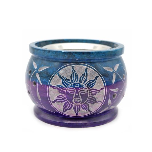 Turquoise Purple Sun Hand-Carved Soapstone Charcoal Burner