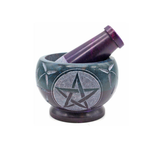 Pentacle Hand-Carved Soapstone Mortar & Pestle