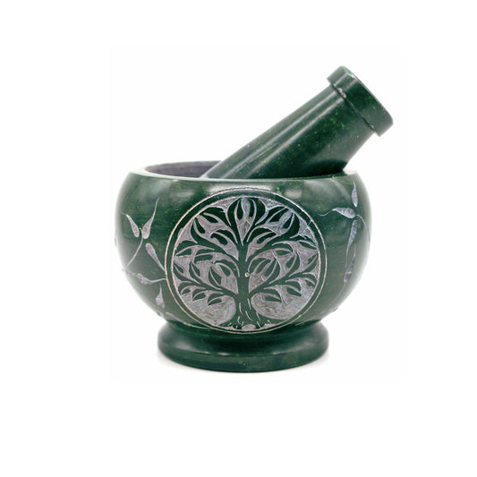 Tree of Life Hand-Carved Soapstone Mortar & Pestle