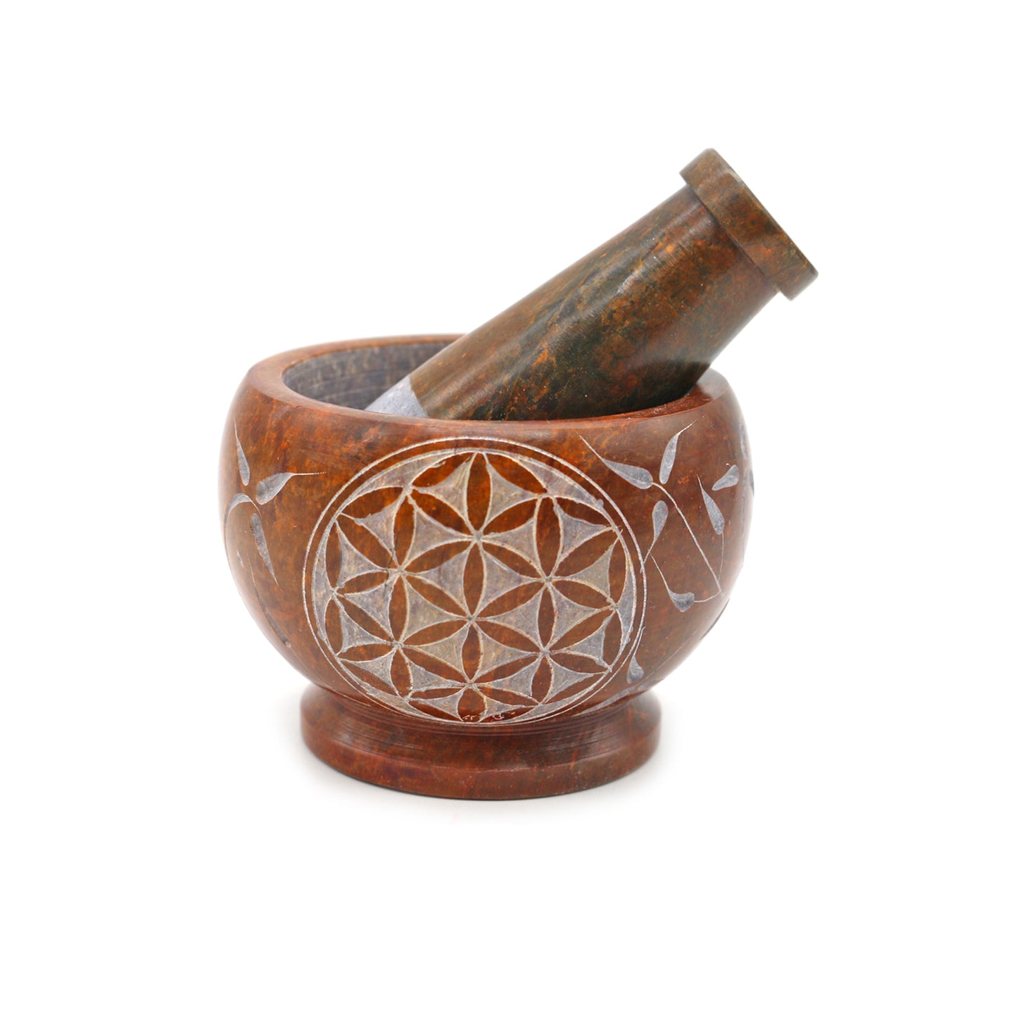 Flower of Life Hand-Carved Soapstone Mortar & Pestle